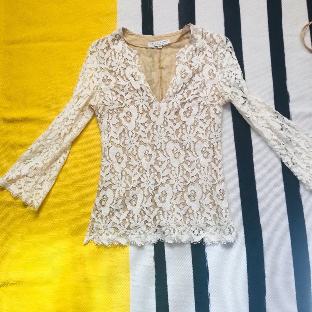 Beautiful Trina Turk Handwoven Laced White Blouse